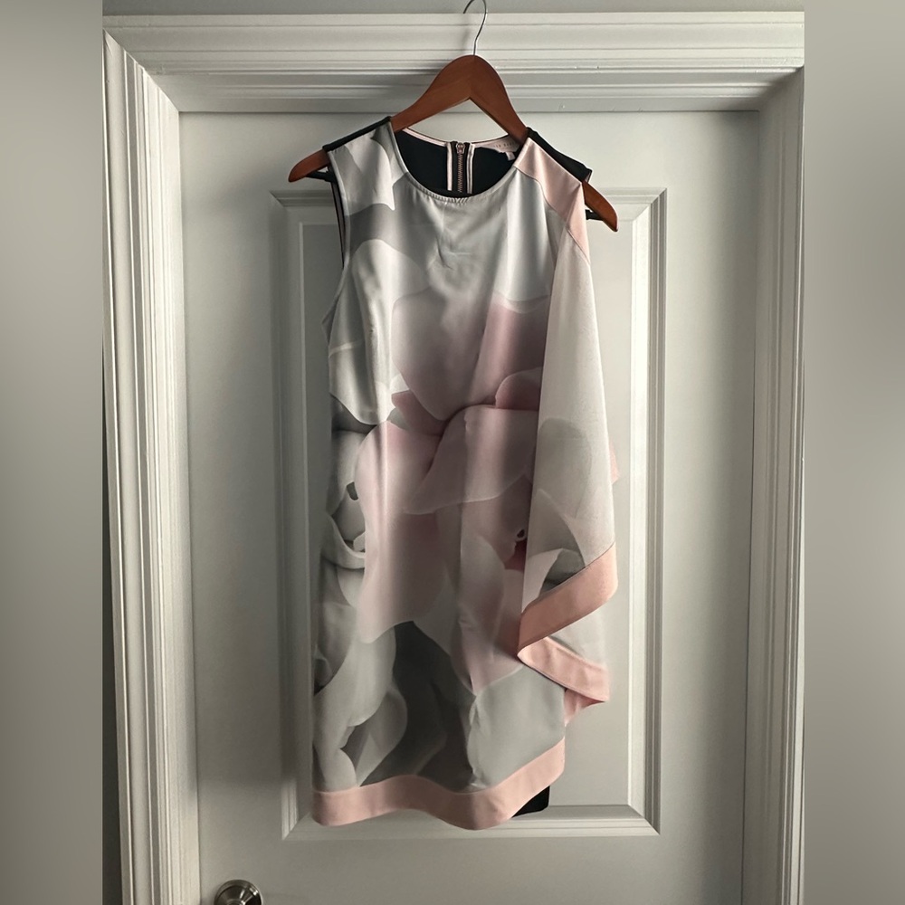 Ted Baker Pink and Gray Asymmetrical Dress